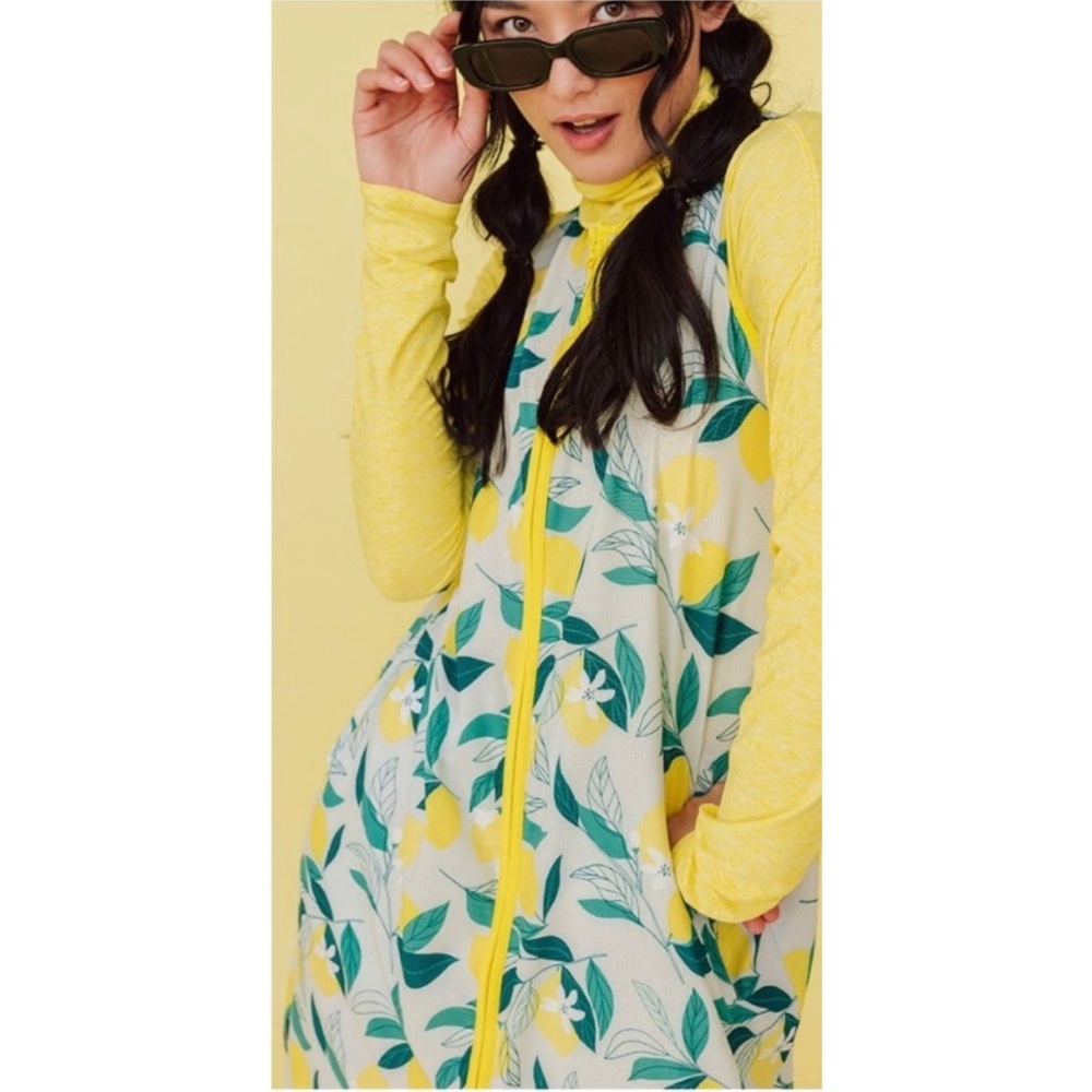 Okselle Aviary Dress Sleeveless Zip Front Dress Lemon Print Women’s 4